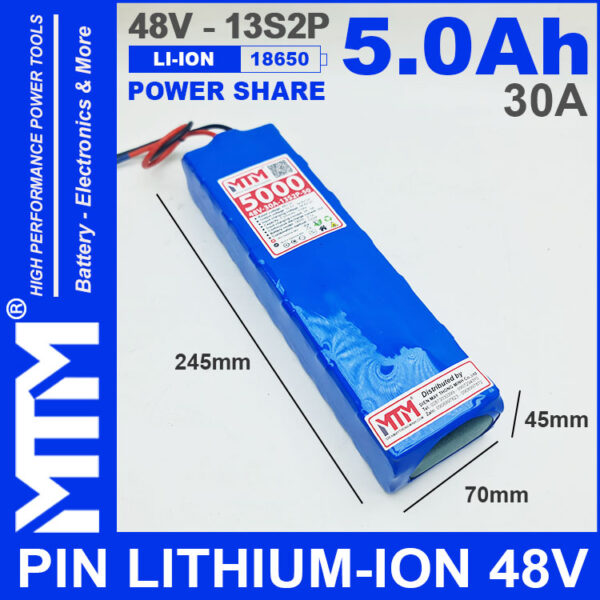 Pin LITHIUM ION 48V 5AH 30A 13S2P MTM Kich Thuoc Pin LITHIUM ION 48V 5AH 30A 13S2P MTM Kich Thuoc