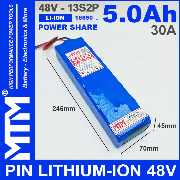 Pin LITHIUM ION 48V 5AH 30A 13S2P MTM Kich Thuoc Pin LITHIUM ION 48V 5AH 30A 13S2P MTM Kich Thuoc
