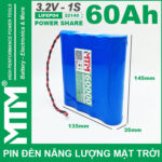 Pin Den Nang Luong Mat Troi 3v2 60Ah 60000mAh Cell Pin Sat Lifepo4 32140 Kch Thuoc