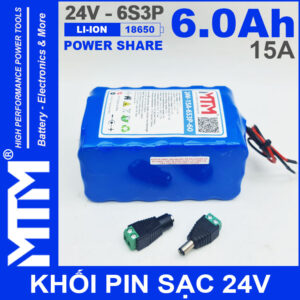 Gia Ban Pin 24V 6Ah 15A 6S2P 18650 MTM 6000mah