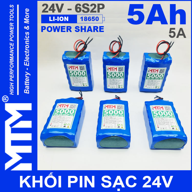 Khoi Pin 24V 5A 6S2P 18650 MTM 5000mah Khoi Pin 24V 5A 6S2P 18650 MTM 5000mah