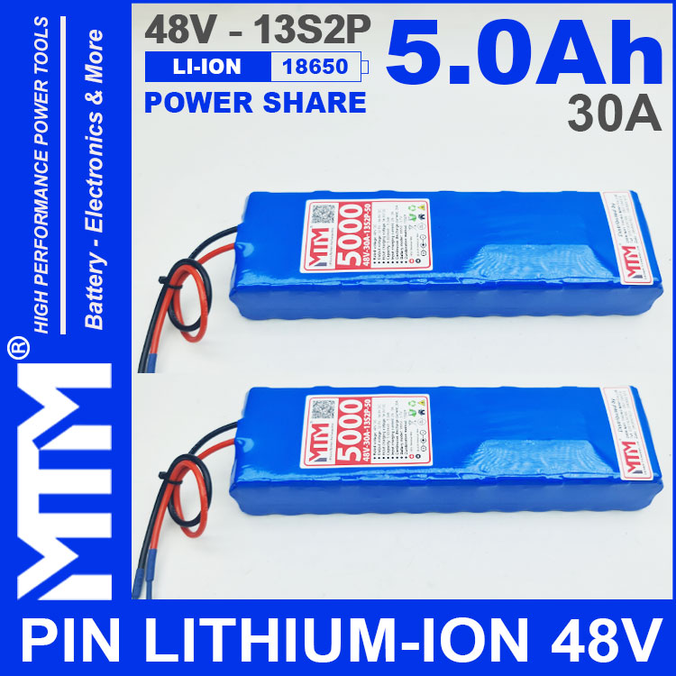 Khoi Pin LITHIUM ION 48V 5AH 30A 13S2P MTM 5000mah Khoi Pin LITHIUM ION 48V 5AH 30A 13S2P MTM 5000mah