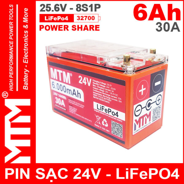 Pin Sat LiFePo4 24V 8S 6Ah 30A MTM