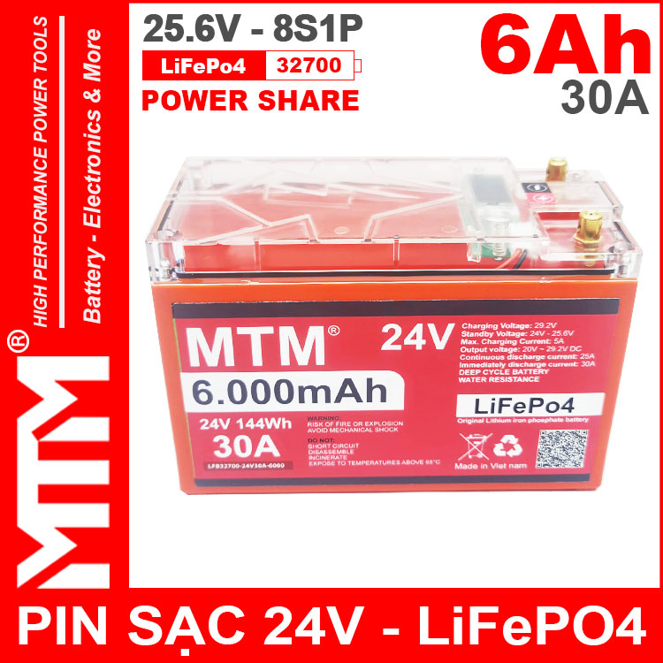Pin Sat LiFePo4 24V 8S 6Ah 30A MTM Chinh Hang Pin Sat LiFePo4 24V 8S 6Ah 30A MTM Chinh Hang