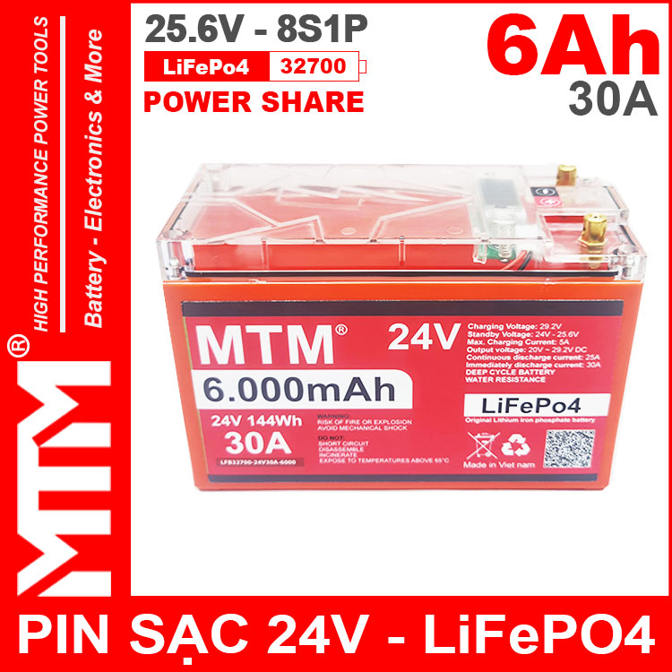 Pin Sat LiFePo4 24V 8S 6Ah 30A MTM Chong Nuoc Pin Sat LiFePo4 24V 8S 6Ah 30A MTM Chong Nuoc
