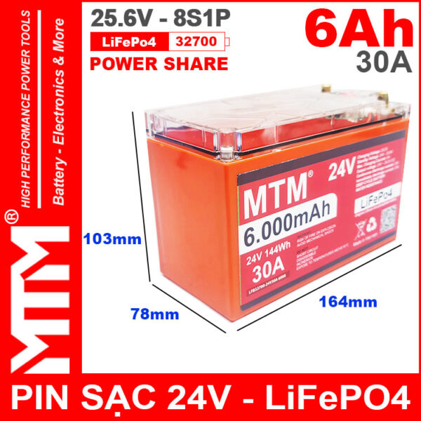Pin Sat LiFePo4 24V 8S 6Ah 30A MTM Kich Thuoc