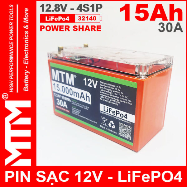 Ac Quy Pin Sat LiFePo4 12V 4S 15Ah 30A Co Bao Pin MTM