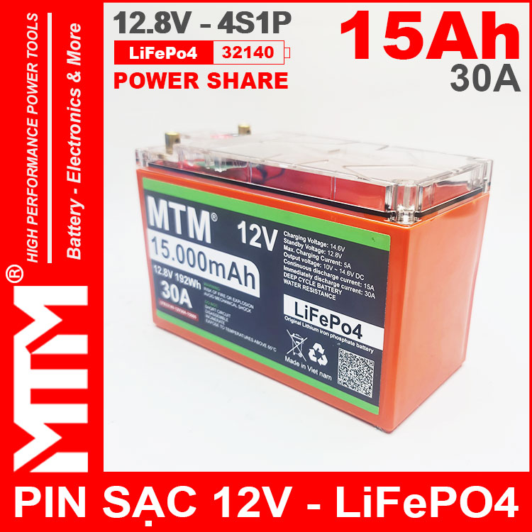 Ac Quy Pin Sat LiFePo4 12V 4S 15Ah 30A Co Bao Pin MTM