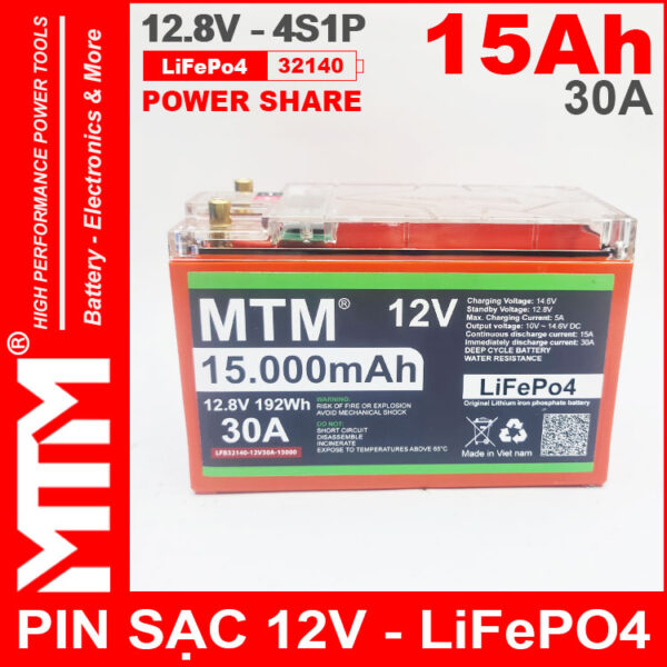 Box Pin Sat LiFePo4 12V 4S 15Ah 30A Co Bao Pin MTM Chong Nuoc