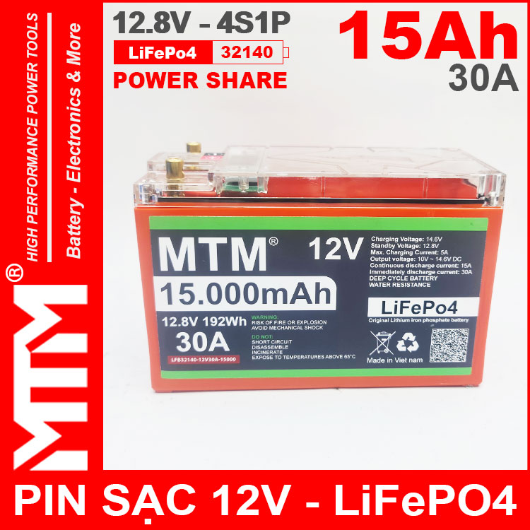 Box Pin Sat LiFePo4 12V 4S 15Ah 30A Co Bao Pin MTM Chong Nuoc