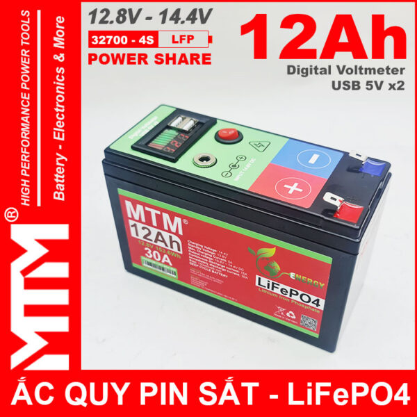 Binh Ac Quy Pin Sat 12V8 USB 12Ah 30A MTM
