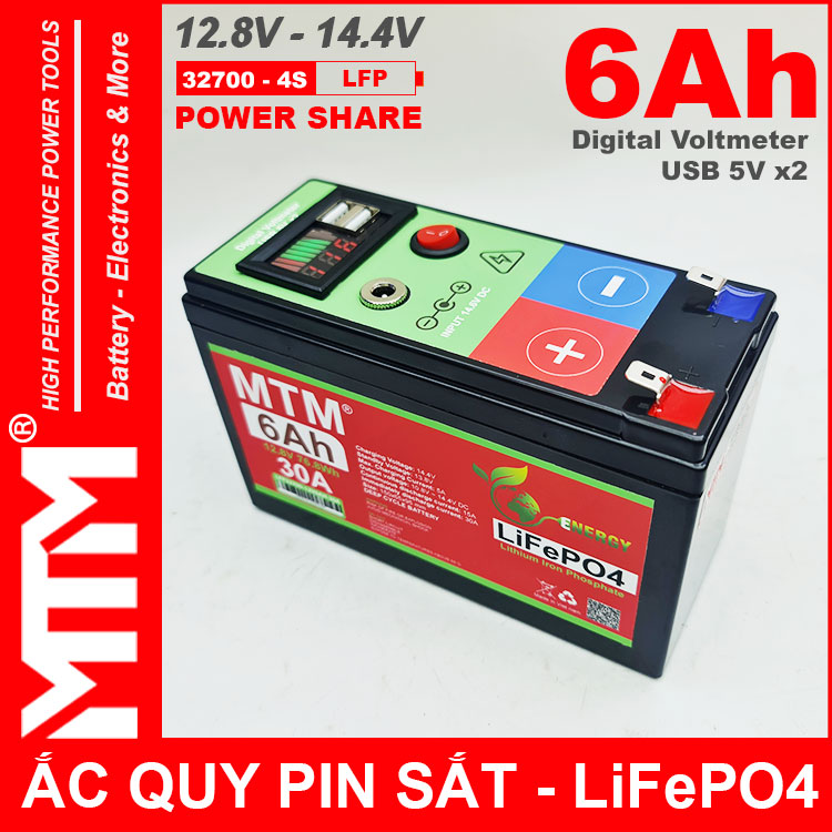 Binh Ac Quy Pin Sat 12V8 USB 6Ah 30A MTM