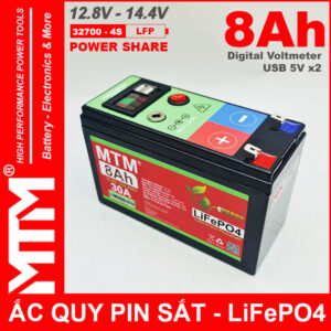 Binh Ac Quy Pin Sat 12V8 USB 8Ah 30A MTM