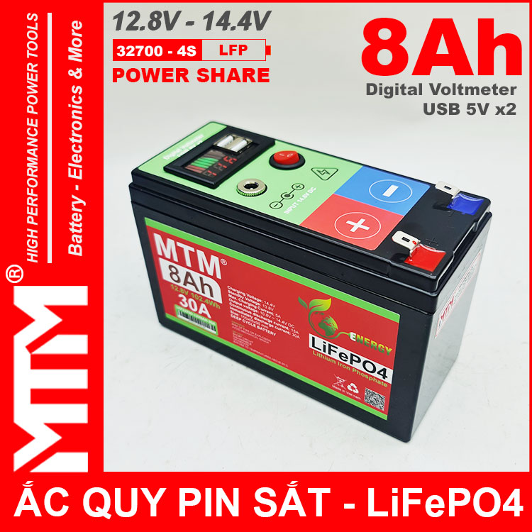 Binh Ac Quy Pin Sat 12V8 USB 8Ah 30A MTM